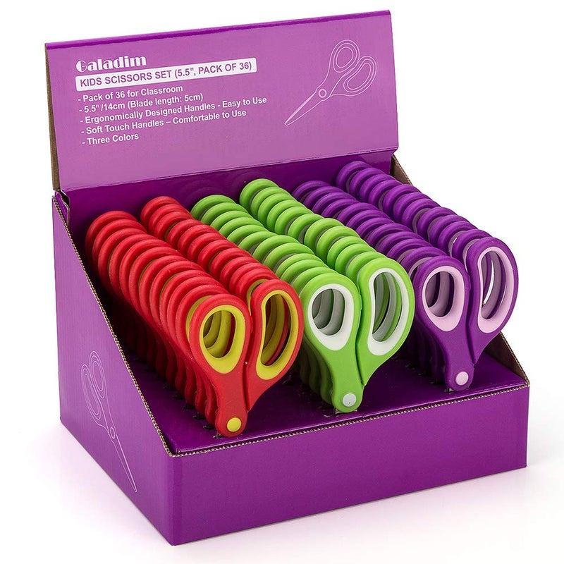 Galadim Kids Scissors (36 Count Teacher Pack, Rounded-tip, 5.5 Inch) - 5.5â€™â€™ Soft Touch Blunt School Student Scissors Shears GD-016-R-N (Pack of 36) - Image 1